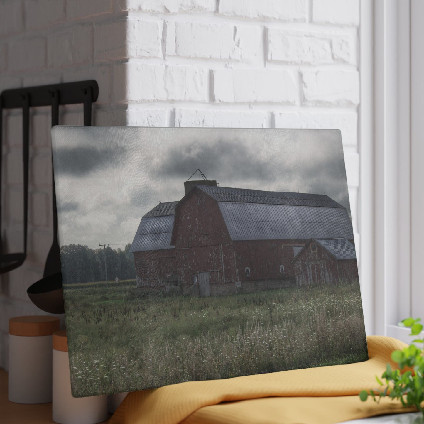U R There Photography Glover Road Reds Rustic Farmhouse Tempered-Glass Cutting Board
