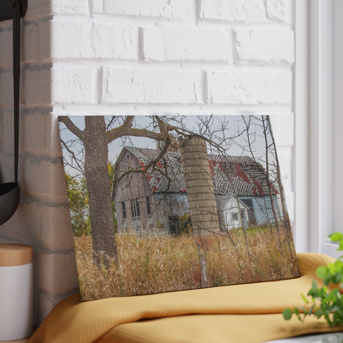 U R There Photography Hill Road Roadside Grey II Rustic Farmhouse Tempered-Glass Cutting Board