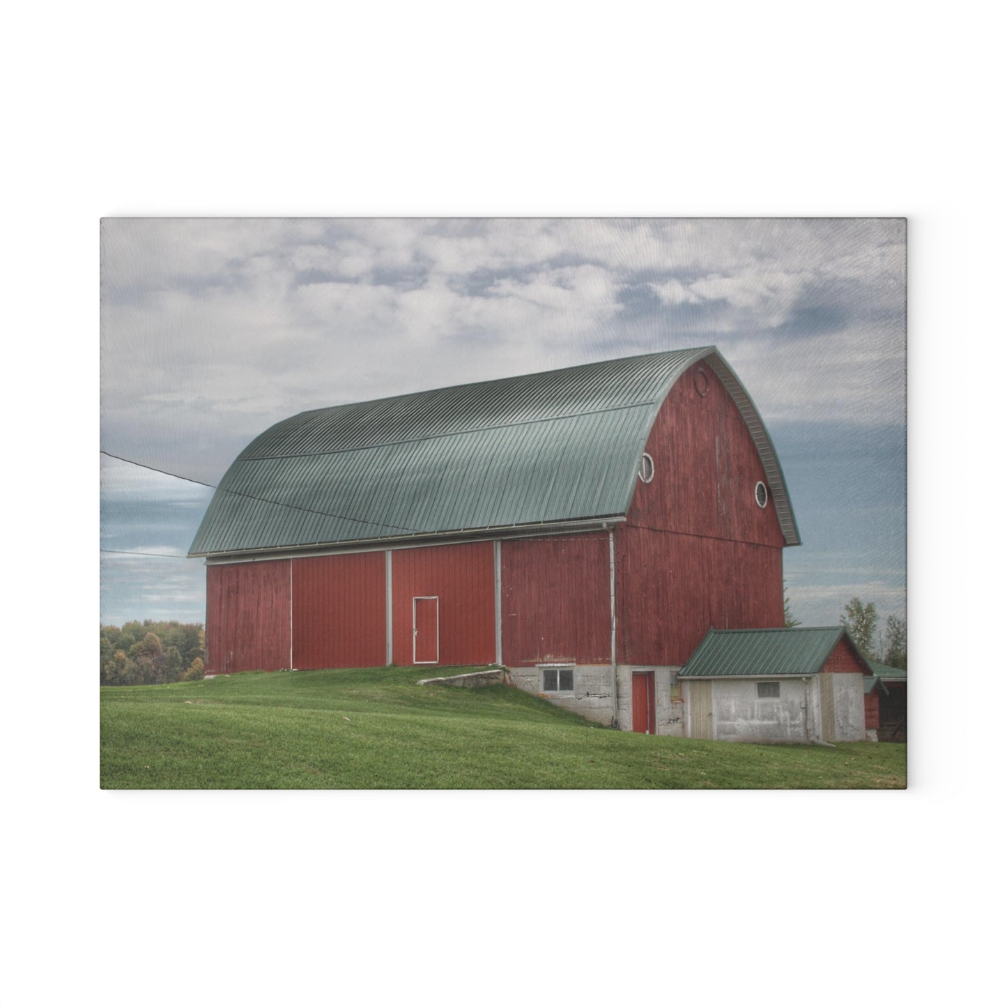 U R There Photography Elmwood Road Red I Rustic Farmhouse Tempered-Glass Cutting Board