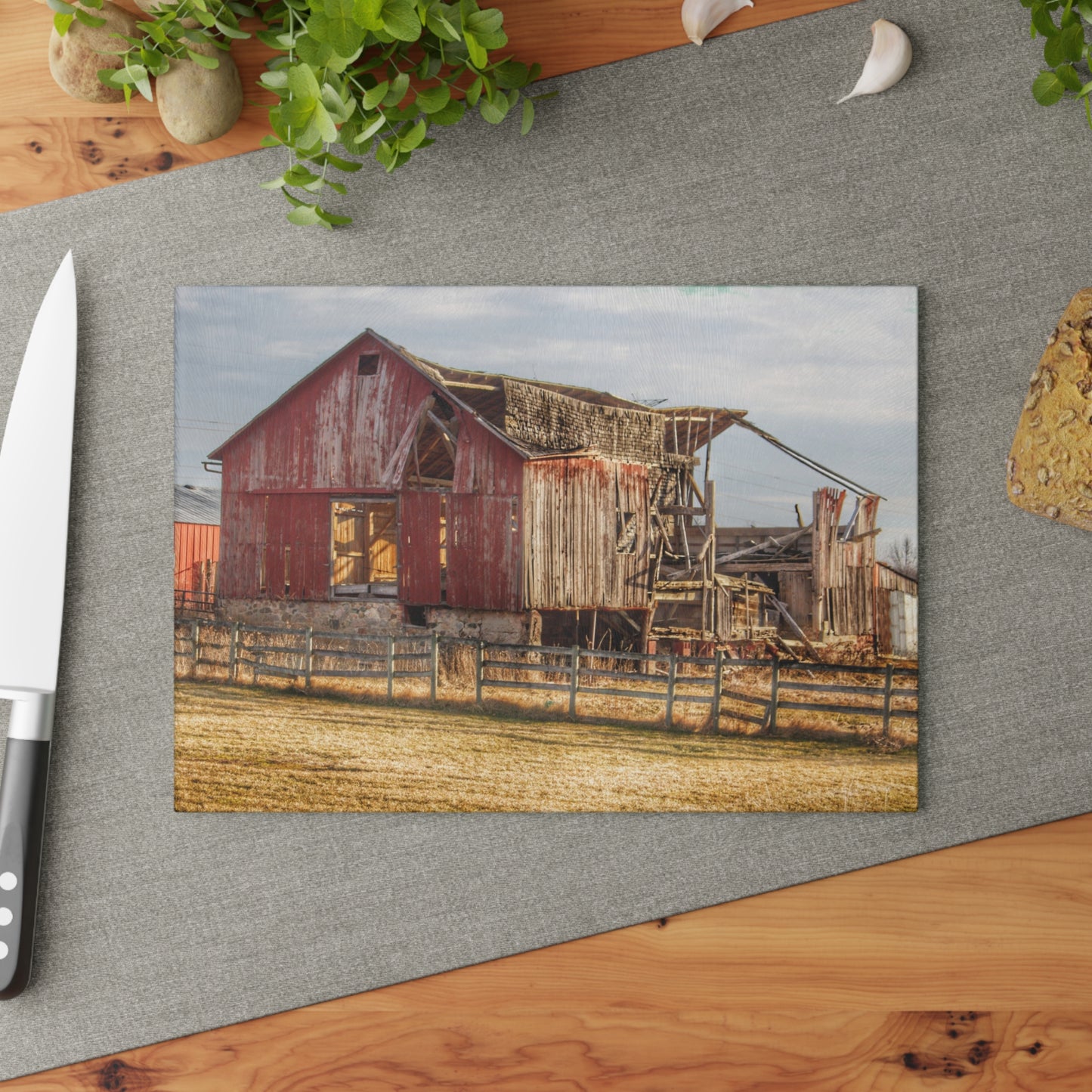 U R There Photography Irish Road Old Red I Rustic Farmhouse Tempered-Glass Cutting Board 8"x 11"