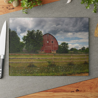 U R There Photography Elba Township Red Rustic Farmhouse Tempered-Glass Cutting Board