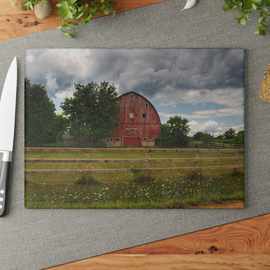 U R There Photography Elba Township Red Rustic Farmhouse Tempered-Glass Cutting Board