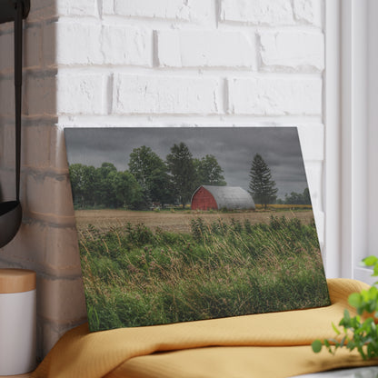 U R There Photography Mayville Road Red Quonset Rustic Farmhouse Tempered-Glass Cutting Board