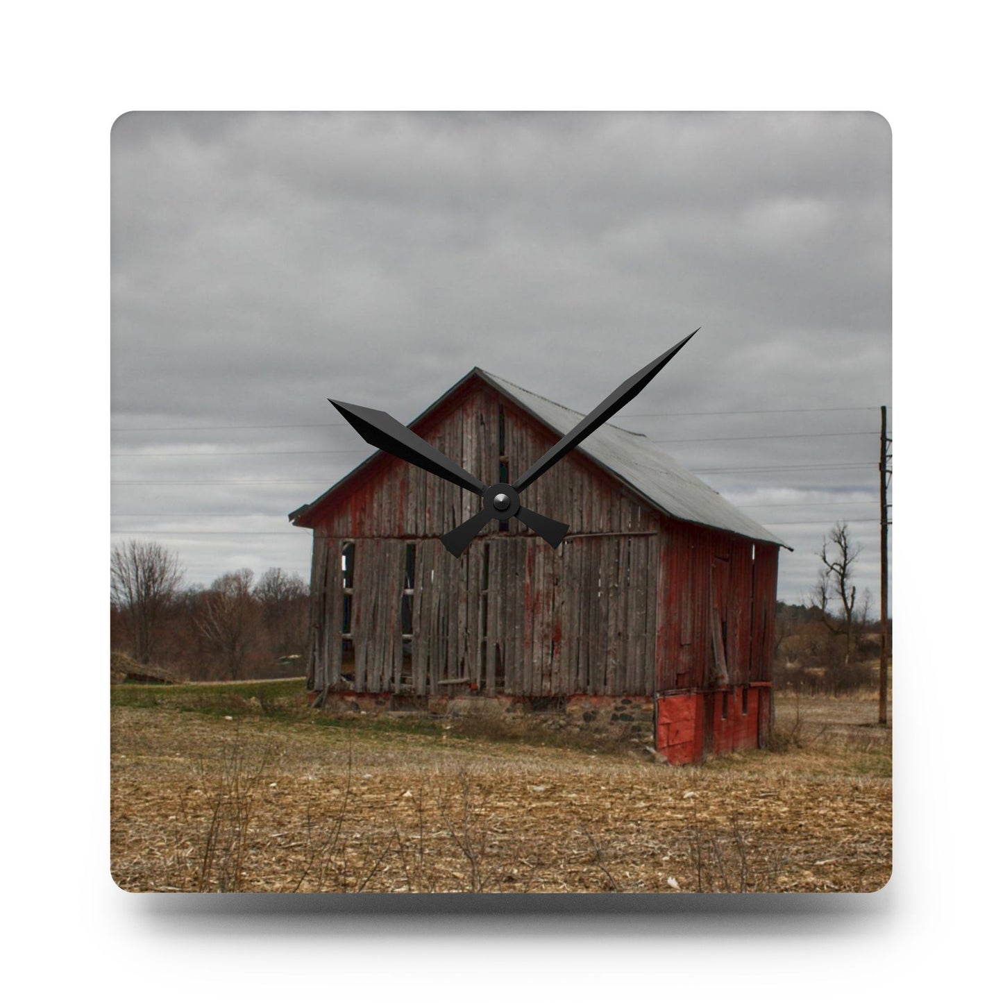 U R There Photography Barnes Road Little Red II Rustic Farmhouse Acrylic Analog Wall Clock