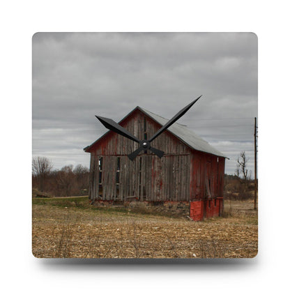 U R There Photography Barnes Road Little Red II Rustic Farmhouse Acrylic Analog Wall Clock
