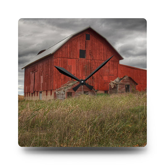 Horton Hilltop Red I Rustic Farmhouse Acrylic Analog Wall Clock 10.75'' × 10.75'' (Square)