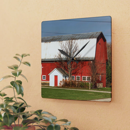 U R There Photography Bray Road Red I Rustic Farmhouse Acrylic Analog Wall Clock