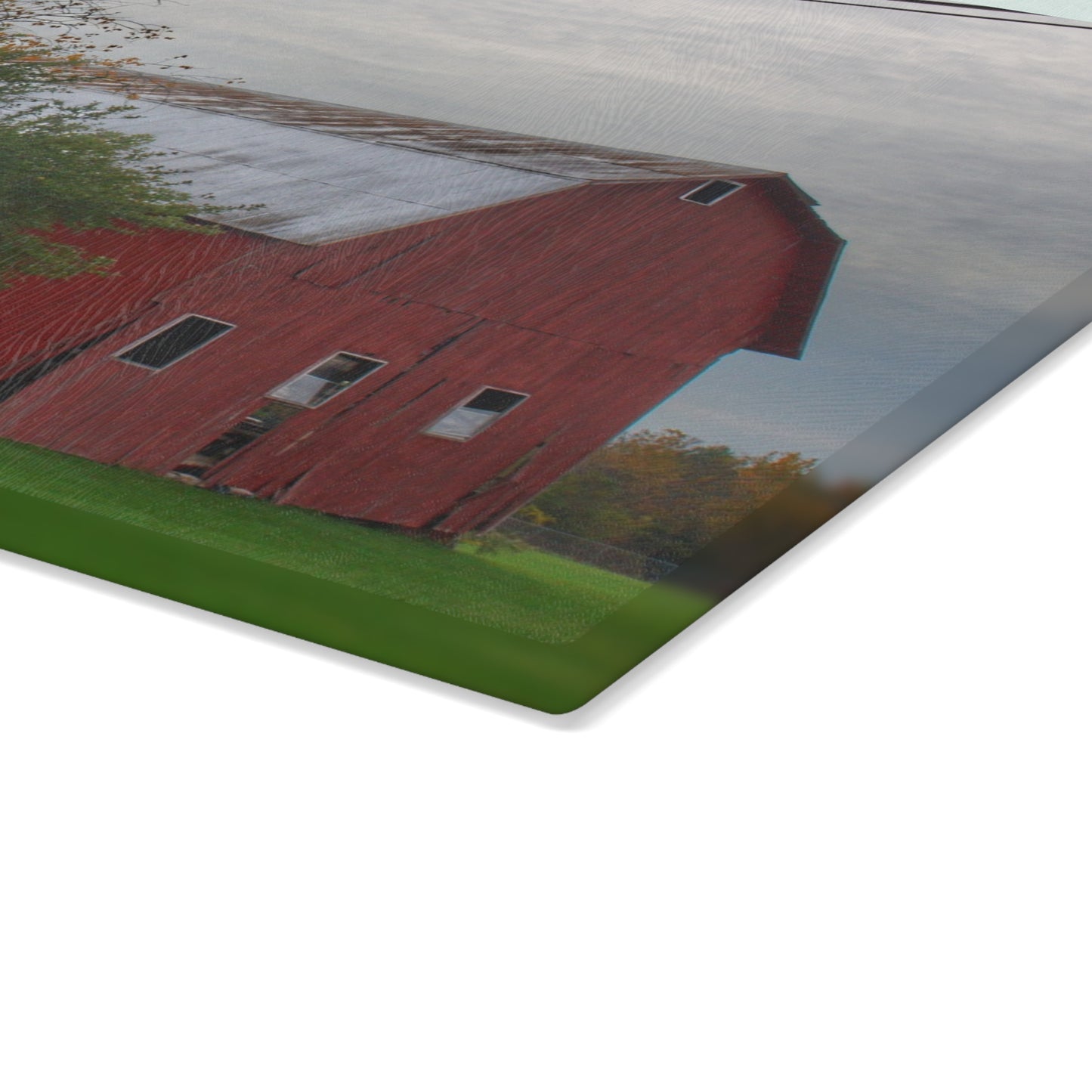 U R There Photography Perry Road Tilted Red Rustic Farmhouse Tempered-Glass Cutting Board