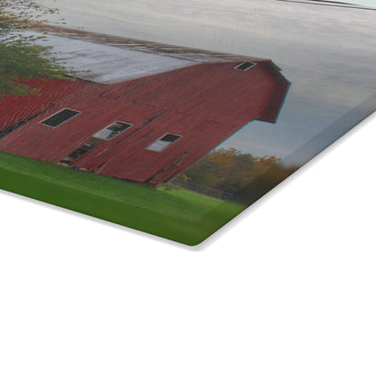 U R There Photography Perry Road Tilted Red Rustic Farmhouse Tempered-Glass Cutting Board