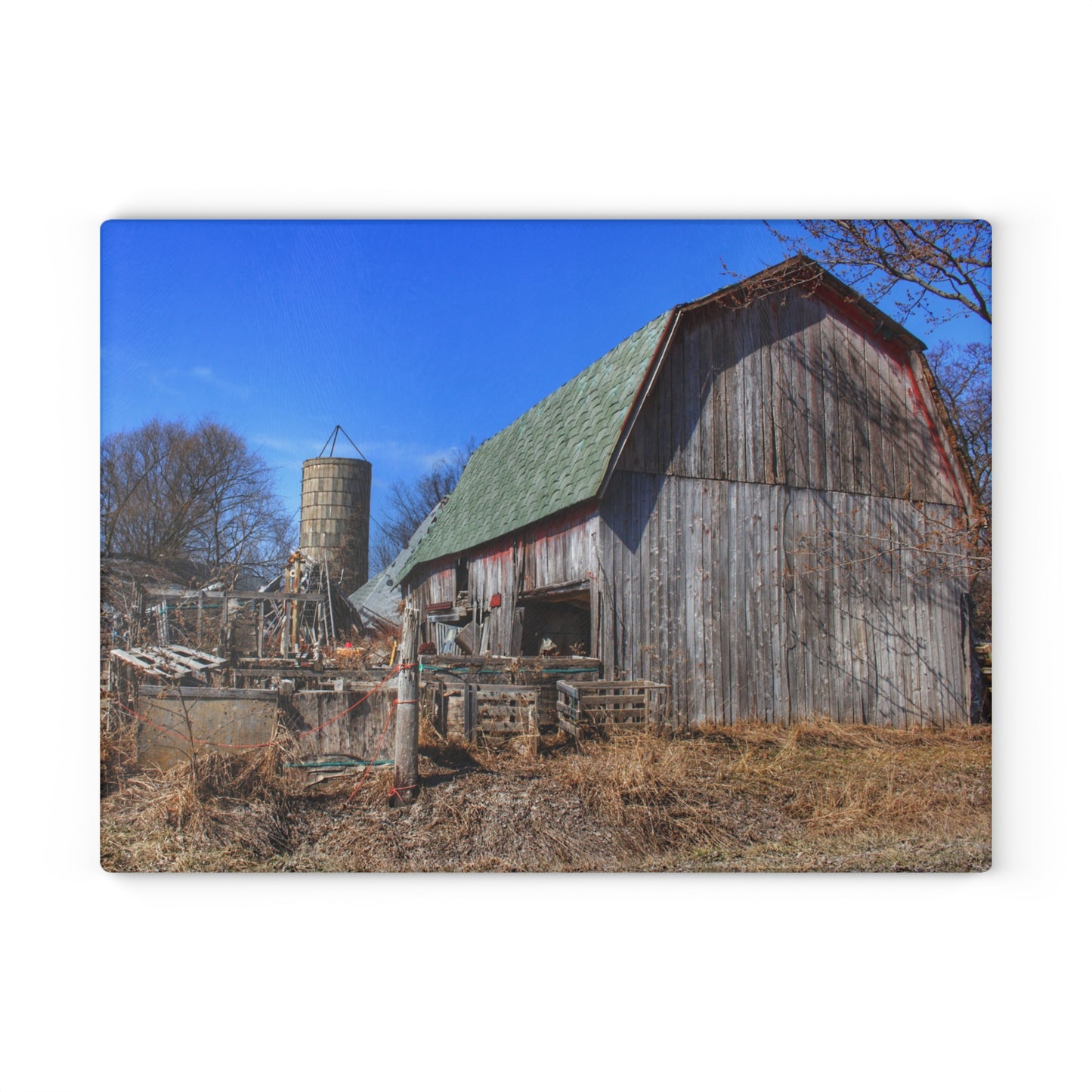 U R There Photography Romeo Plank Road Forgotten Greys Rustic Farmhouse Tempered-Glass Cutting Board 8"x 11"
