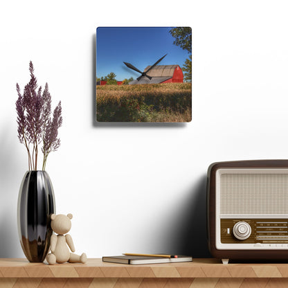 U R There Photography Red Saltbox Barn Rustic Farmhouse Acrylic Analog Wall Clock