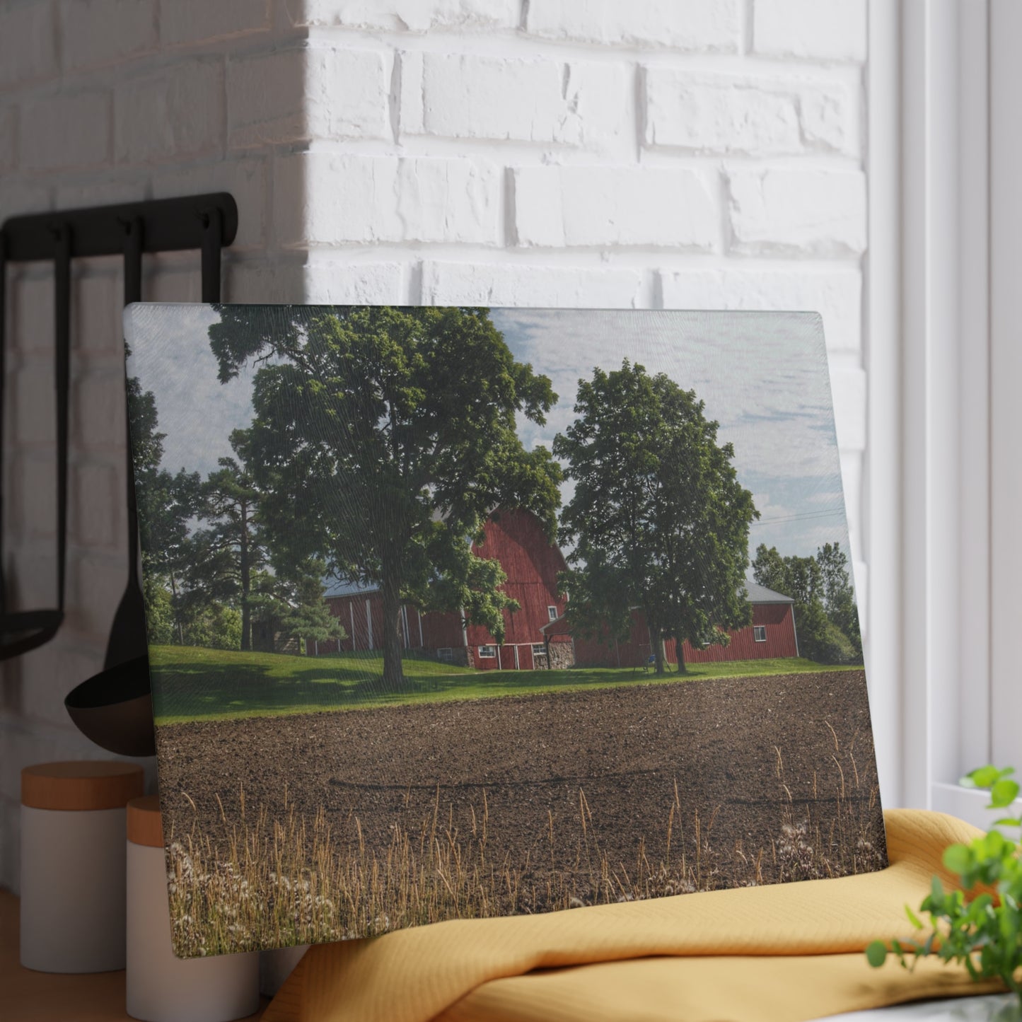 U R There Photography Catlin Road Red II Rustic Farmhouse Tempered-Glass Cutting Board
