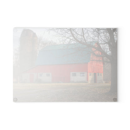 U R There Photography Wilson Road Red and Silo I Rustic Farmhouse Tempered-Glass Cutting Board
