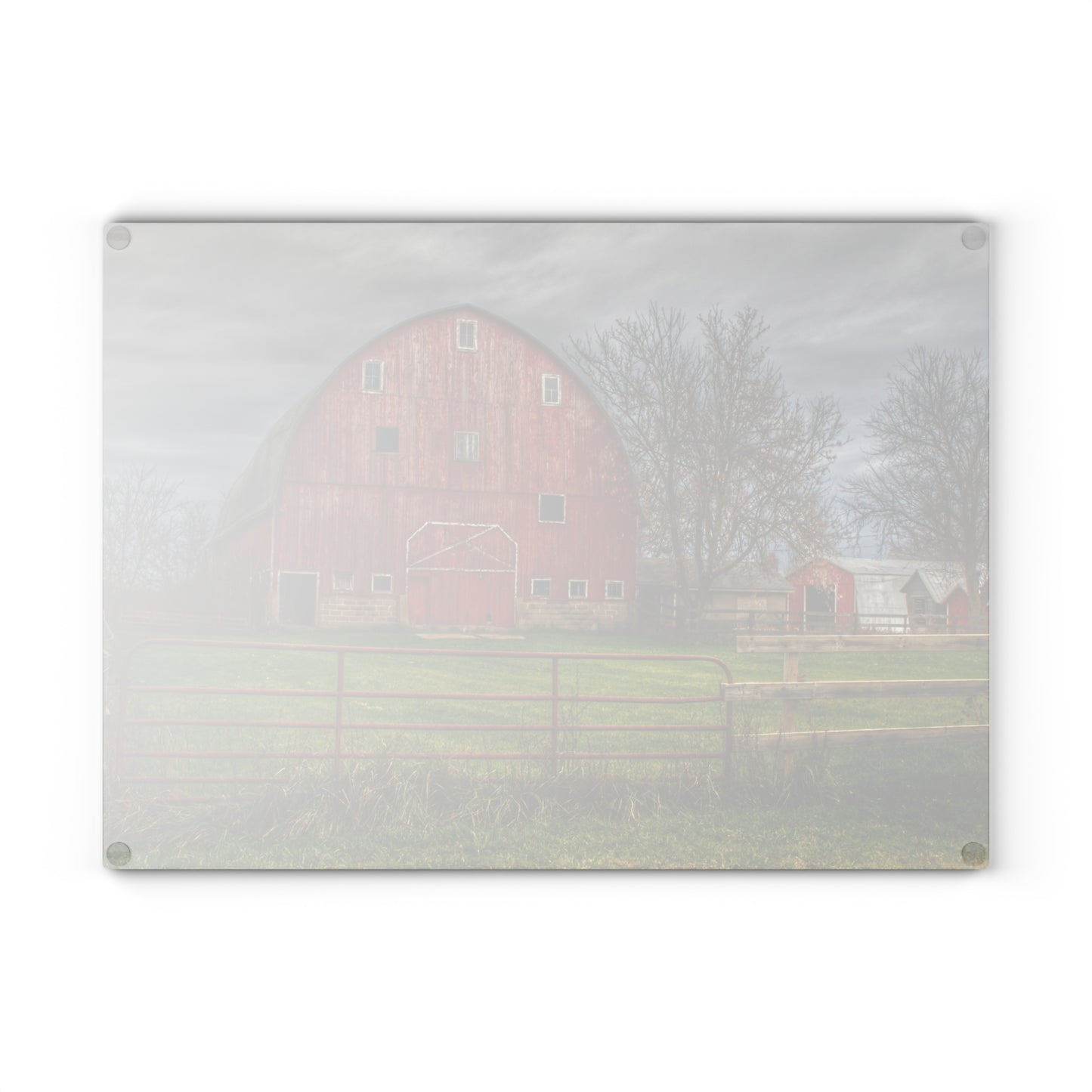 U R There Photography Beyond the Fence Red Rustic Farmhouse Tempered-Glass Cutting Board