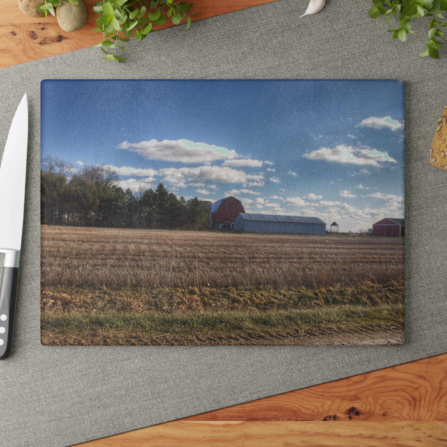 U R There Photography Isles Road Red Rustic Farmhouse Tempered-Glass Cutting Board