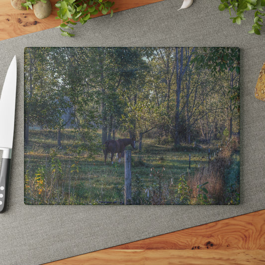 U R There Photography Chestnut Horse Among the Trees Rustic Farmhouse Tempered-Glass Cutting Board