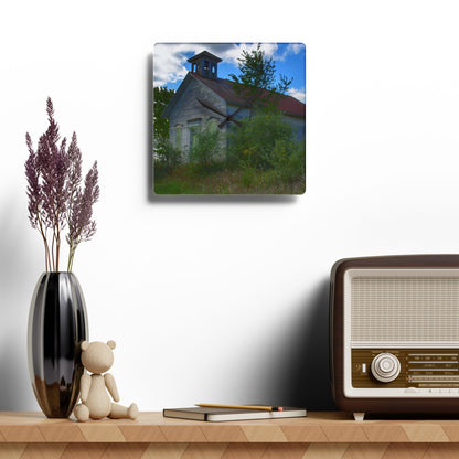 U R There Photography Mound Road Schoolhouse Rustic Farmhouse Acrylic Analog Wall Clock