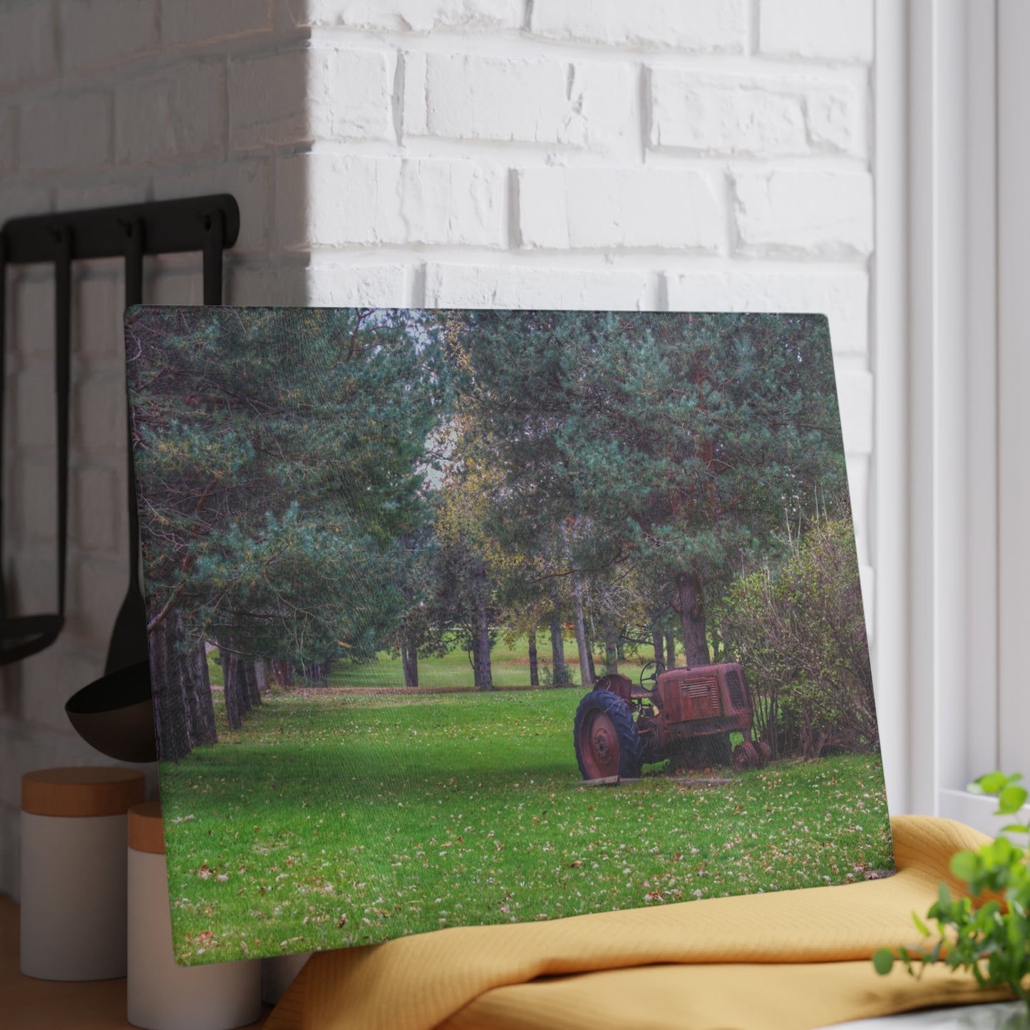 U R There Photography Casey Road Yard Art I Rustic Farmhouse Tempered-Glass Cutting Board