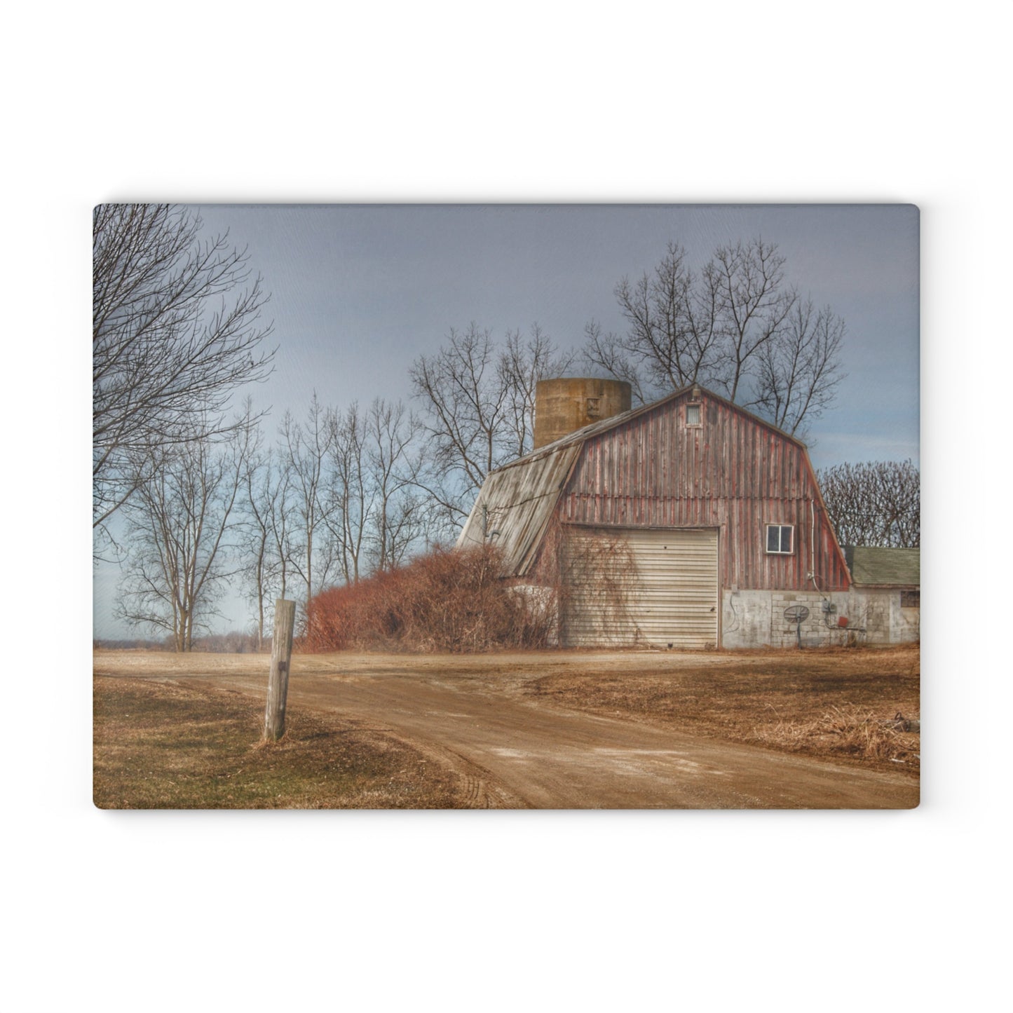 U R There Photography Maple Valley Road Red I Rustic Farmhouse Tempered-Glass Cutting Board