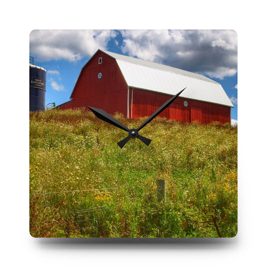South Henderson Road Hilltop Red II Rustic Farmhouse Acrylic Analog Wall Clock 10.75'' × 10.75'' (Square)