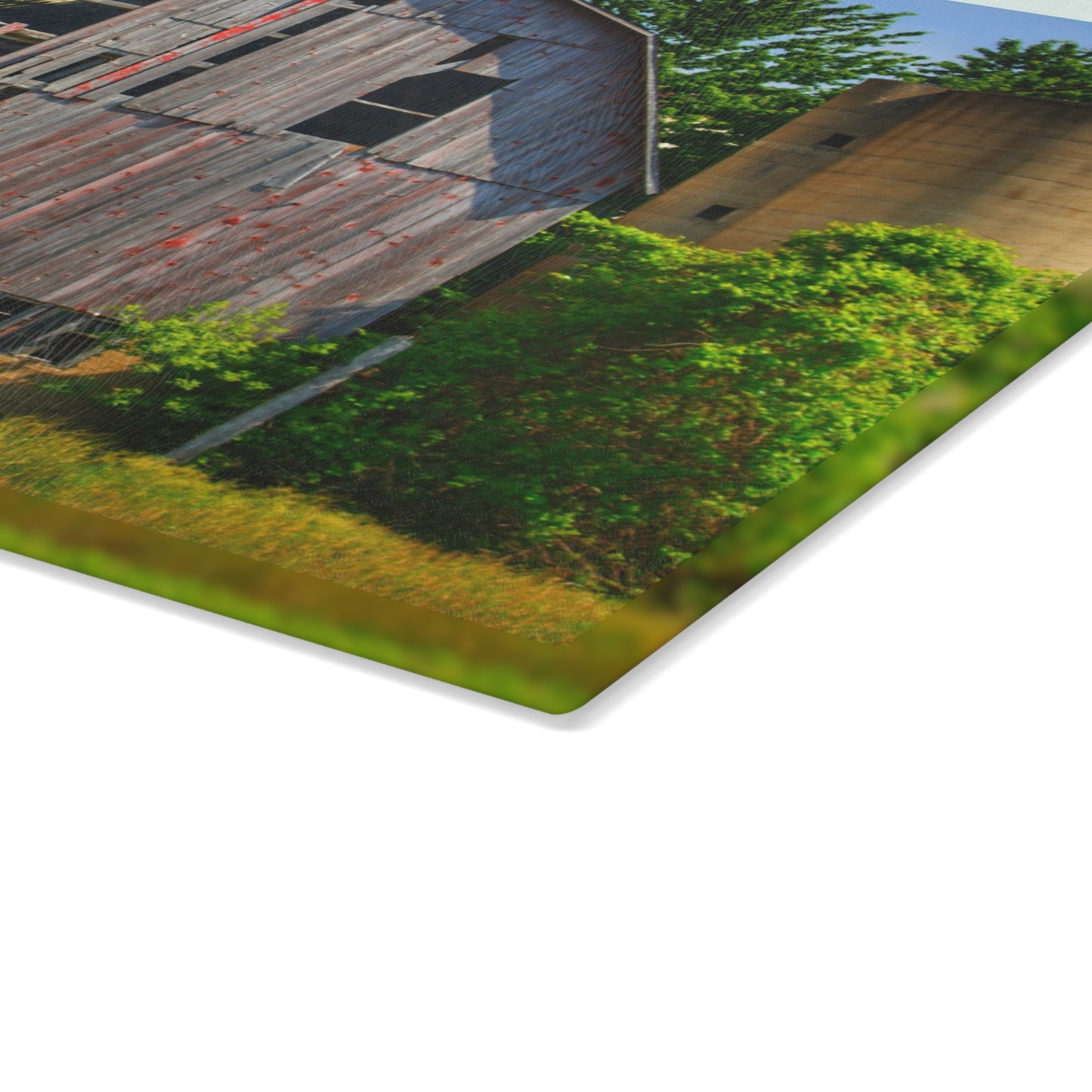 U R There Photography Mushroom Road Red and Silo Rustic Farmhouse Tempered-Glass Cutting Board
