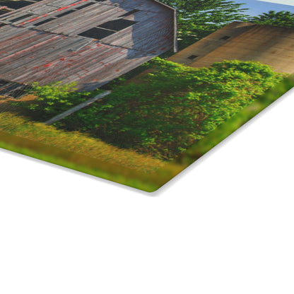 U R There Photography Mushroom Road Red and Silo Rustic Farmhouse Tempered-Glass Cutting Board