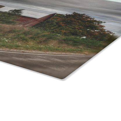 U R There Photography Columbiaville Red in Fall I Rustic Farmhouse Tempered-Glass Cutting Board