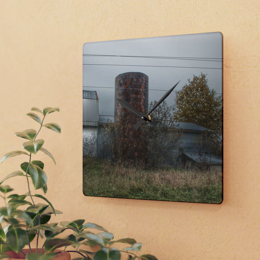 U R There Photography Bordman Road Grey Rustic Farmhouse Acrylic Analog Wall Clock