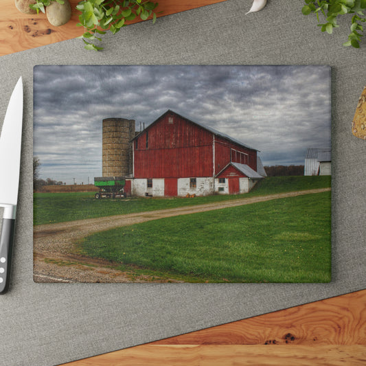 U R There Photography Fostoria Red II Rustic Farmhouse Tempered-Glass Cutting Board