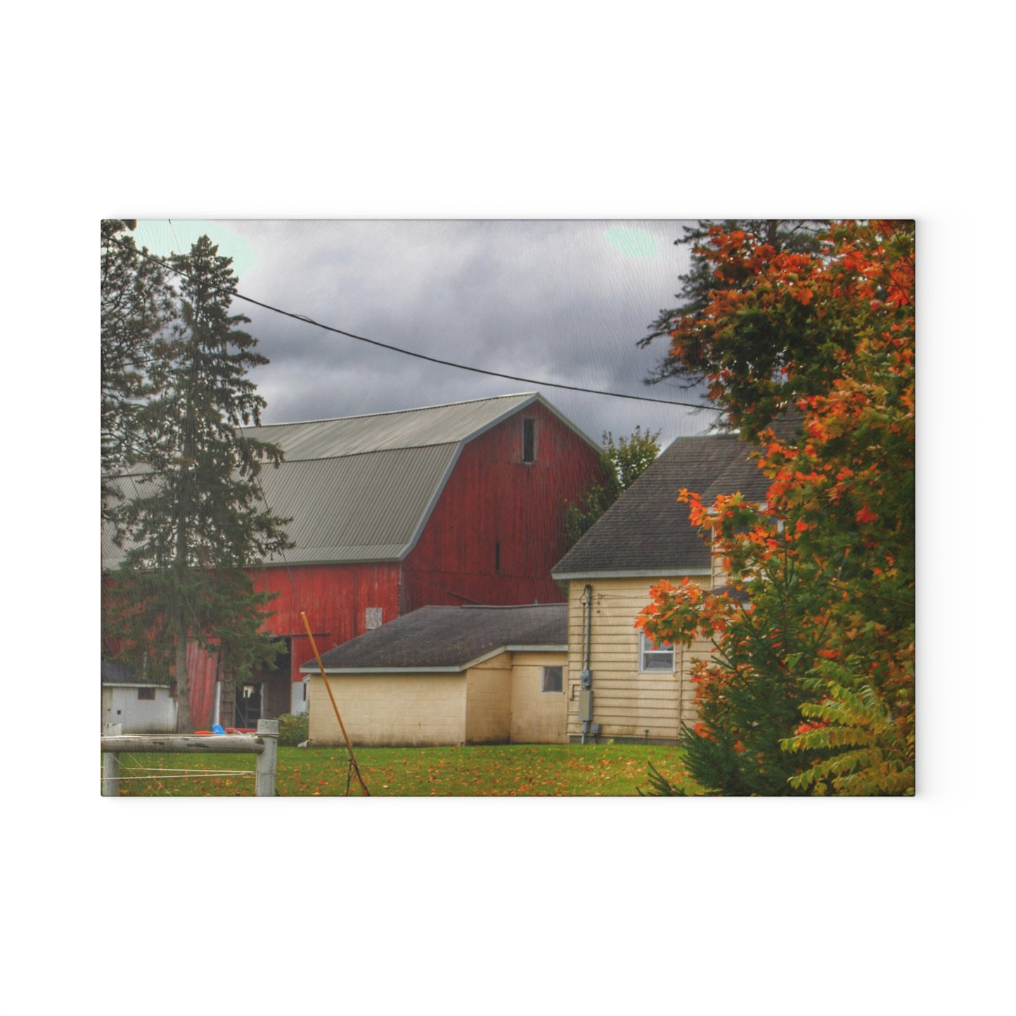 U R There Photography Farnsworth Road Red II Rustic Farmhouse Tempered-Glass Cutting Board