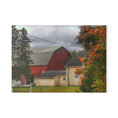 U R There Photography Farnsworth Road Red II Rustic Farmhouse Tempered-Glass Cutting Board