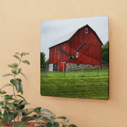 U R There Photography Elba Road Red II Rustic Farmhouse Acrylic Analog Wall Clock