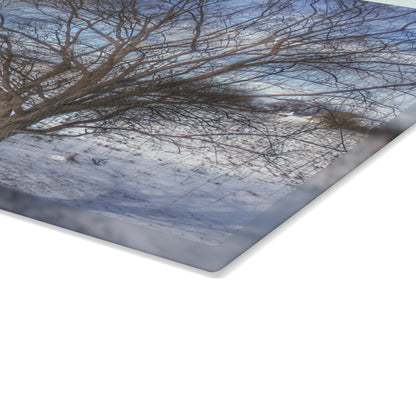 U R There Photography Winter Farm Willow Tree Rustic Farmhouse Tempered-Glass Cutting Board