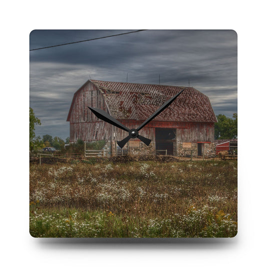 Old Marathon Red Rustic Farmhouse Acrylic Analog Wall Clock 10.75'' × 10.75'' (Square)