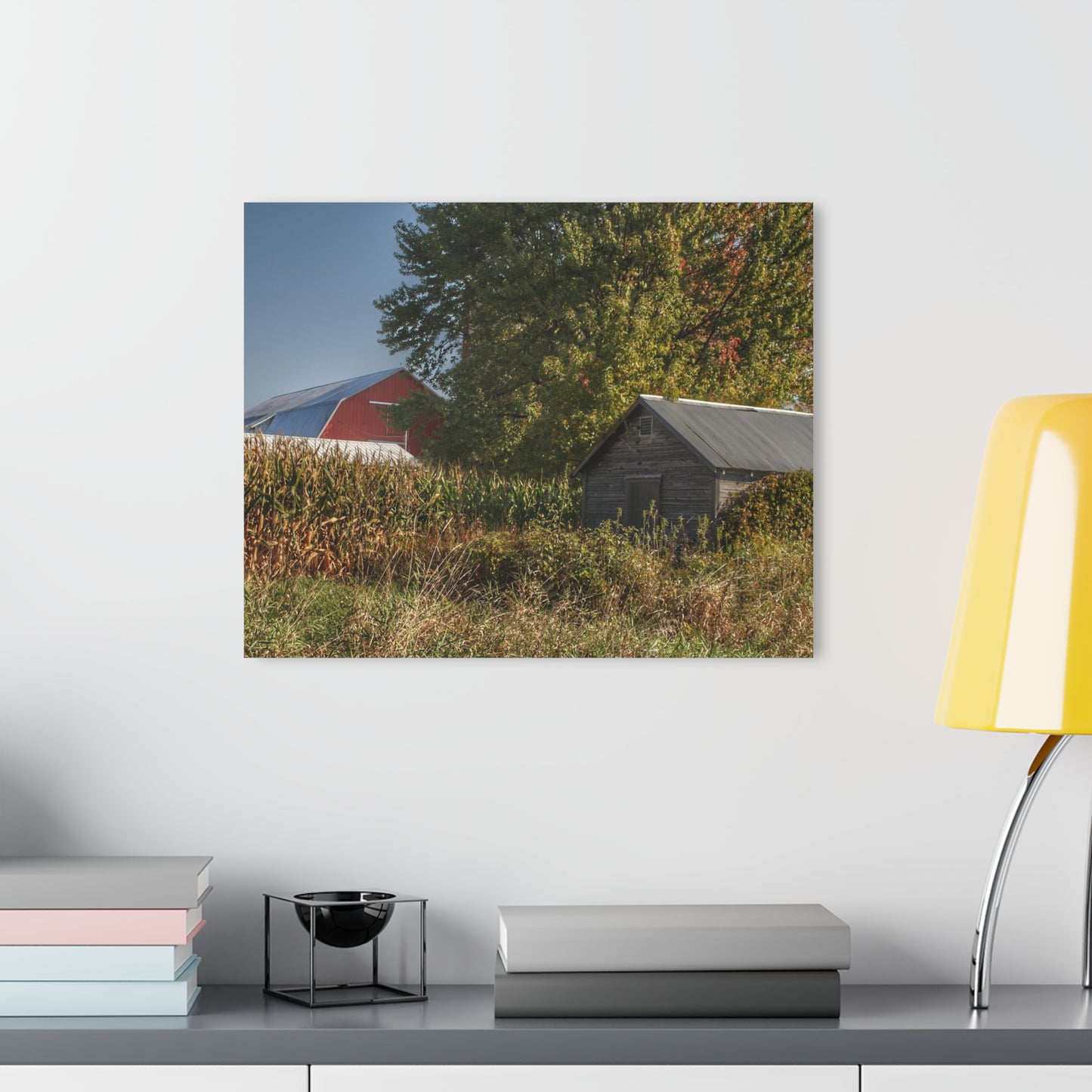U R There Photography Barnes Road Hidden Red and Little Grey Rustic Farmhouse Acrylic Wall Print