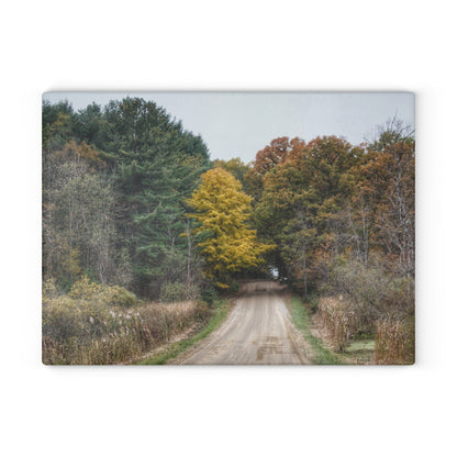 U R There Photography Country Roads in Dryden I Rustic Farmhouse Tempered-Glass Cutting Board