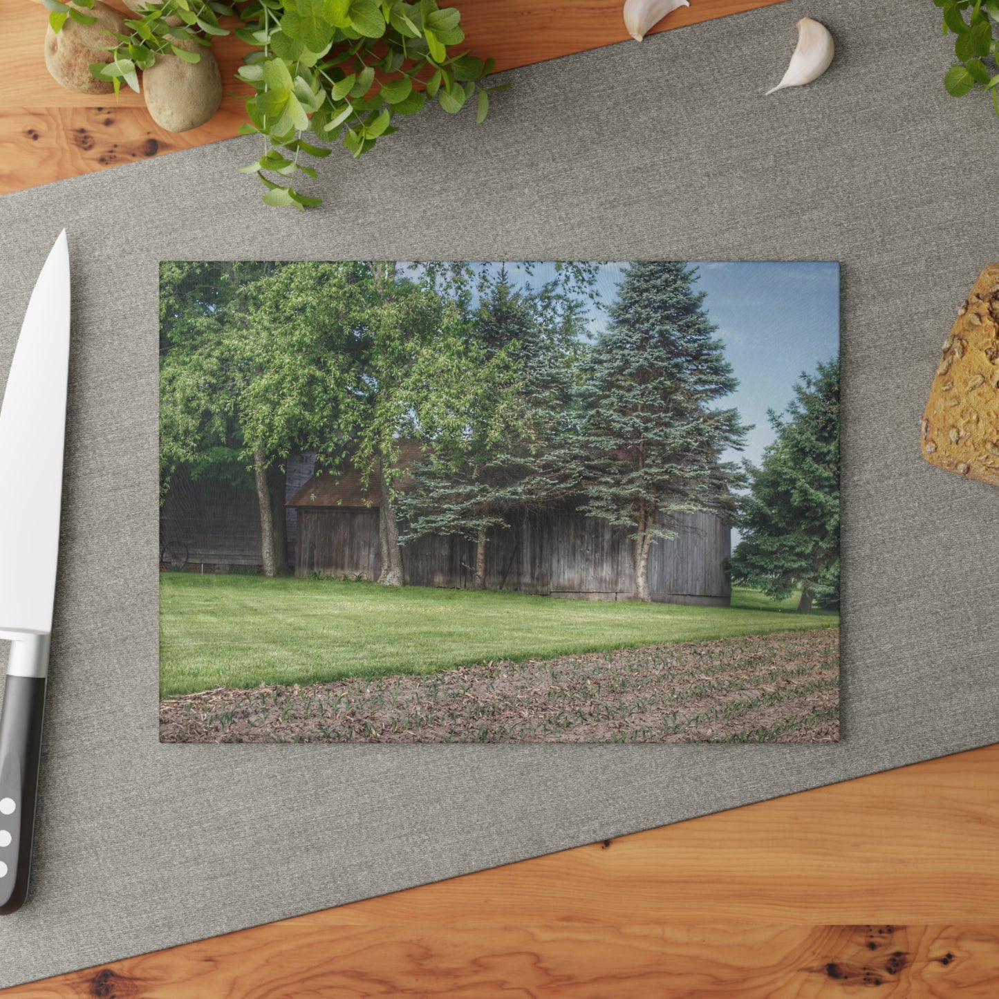 U R There Photography Barkley Road Greys II Rustic Farmhouse Tempered-Glass Cutting Board