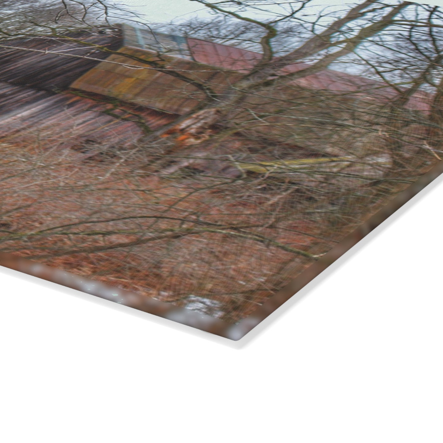 U R There Photography West Barnes Lake Hidden Red Rustic Farmhouse Tempered-Glass Cutting Board