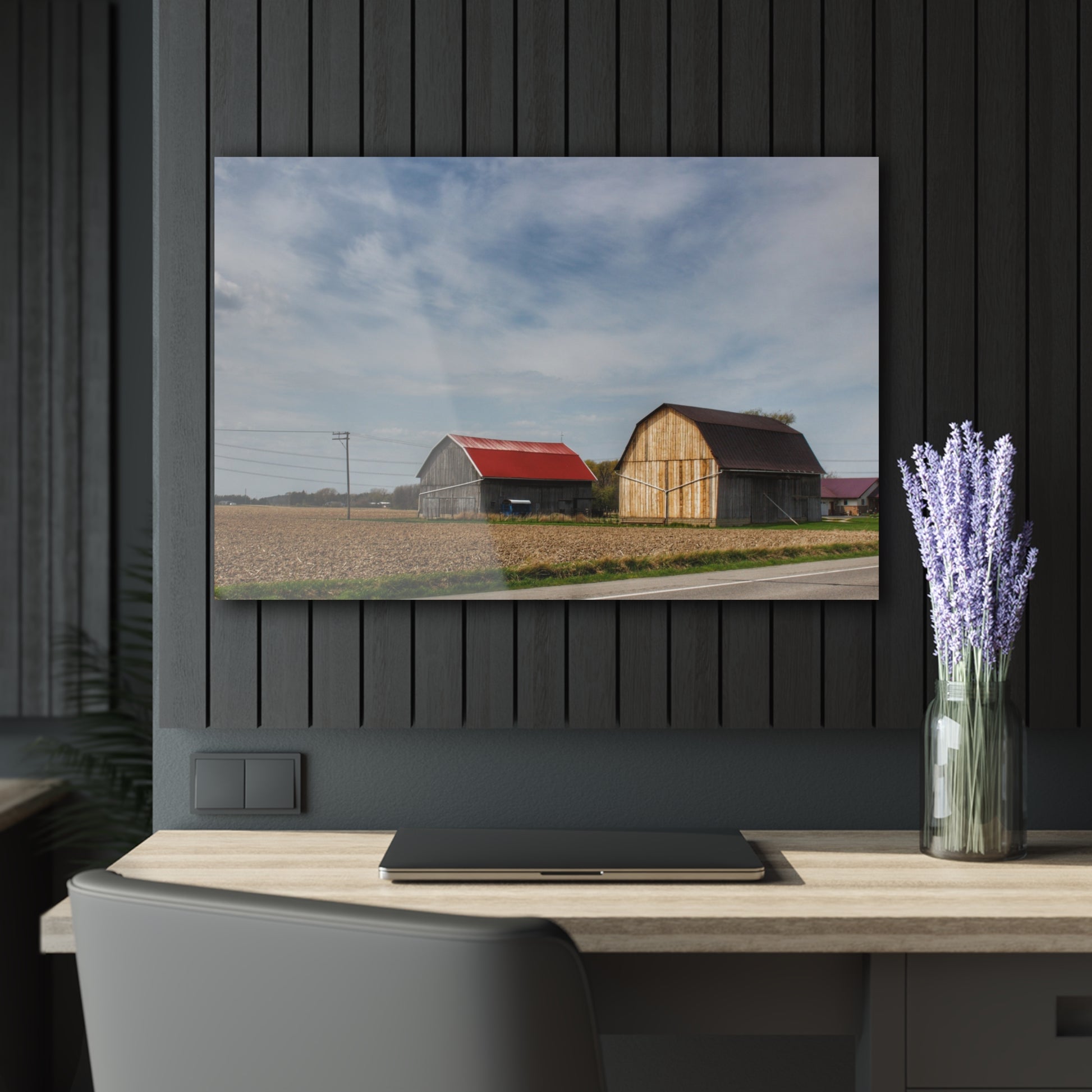 U R There Photography Unionville Center Street Greys Rustic Farmhouse Acrylic Wall Print 36" x 24" (Horizontal) 0.25''