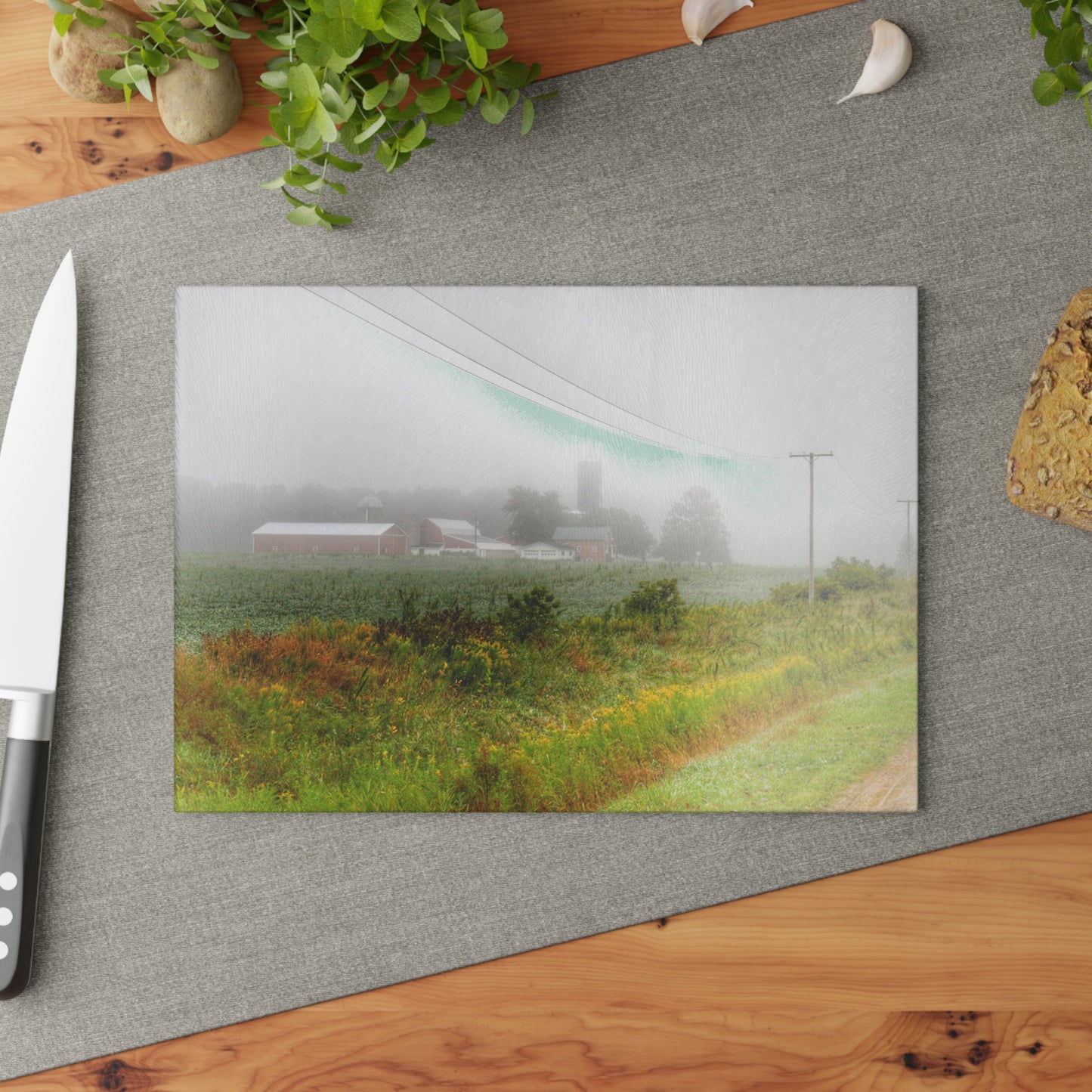 U R There Photography Beyond the Fog Rustic Farmhouse Tempered-Glass Cutting Board