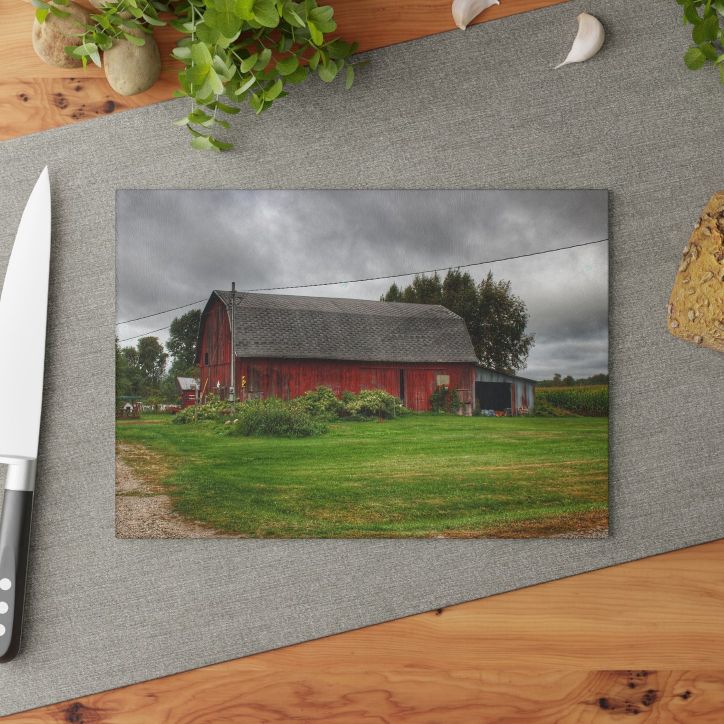 U R There Photography Country Red Rustic Farmhouse Tempered-Glass Cutting Board