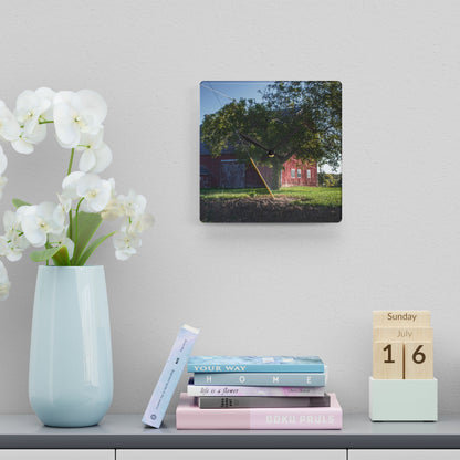 U R There Photography Rochester Road Hidden Red Rustic Farmhouse Acrylic Analog Wall Clock