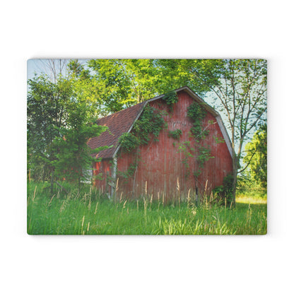 U R There Photography Murphy Lake Road Old Red Rustic Farmhouse Tempered-Glass Cutting Board