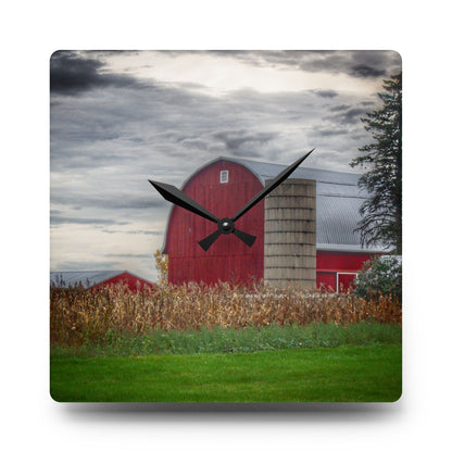 U R There Photography Haines Roadside Red and Silo Rustic Farmhouse Acrylic Analog Wall Clock