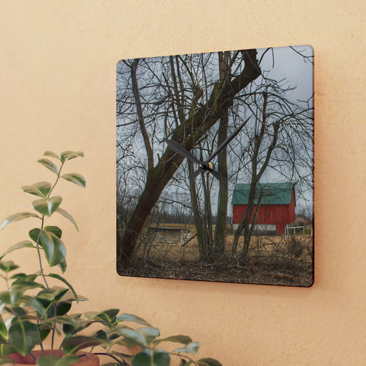 U R There Photography Daley Road Red II Rustic Farmhouse Acrylic Analog Wall Clock