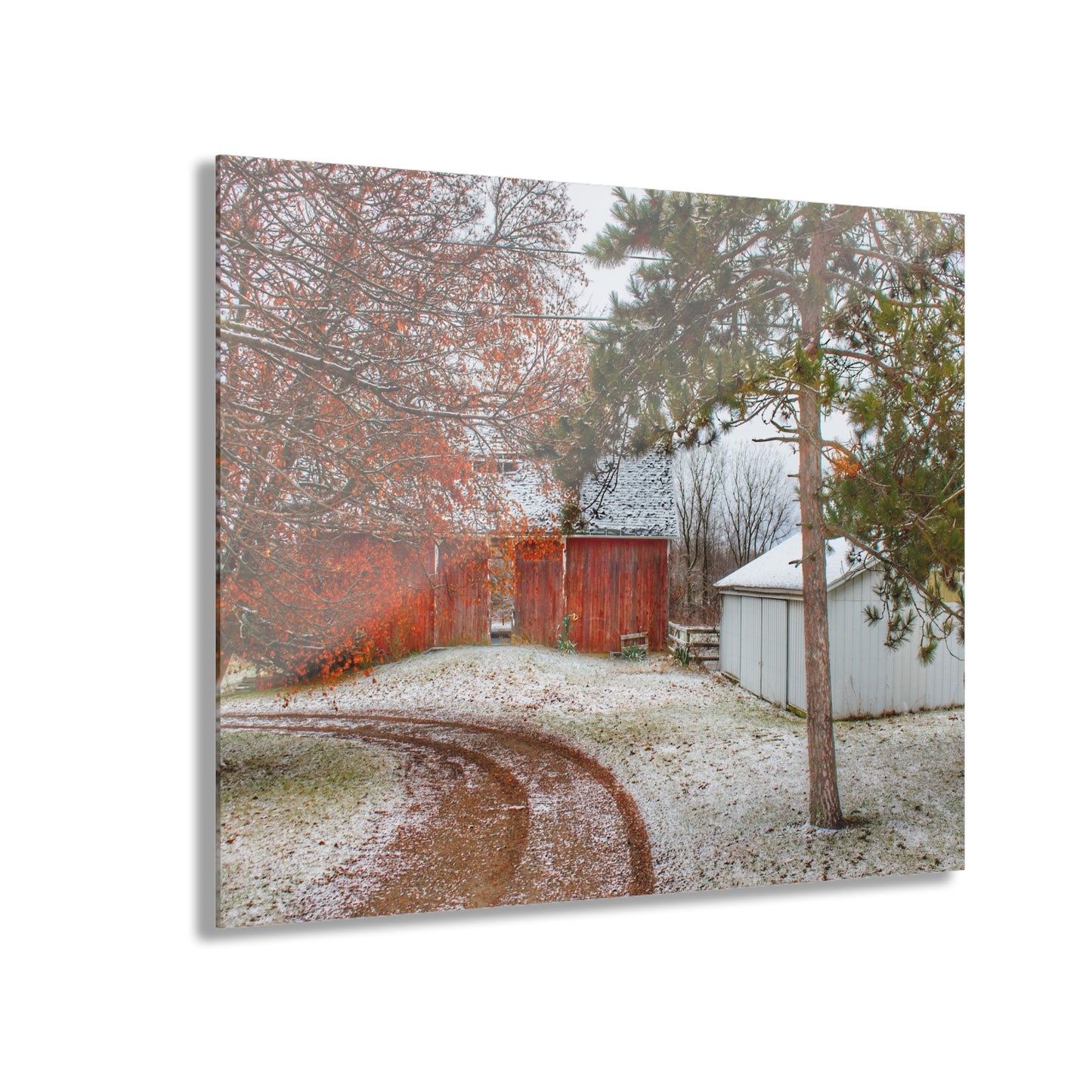 U R There Photography North Lake Pleasant Road Hidden Red Rustic Farmhouse Acrylic Wall Print