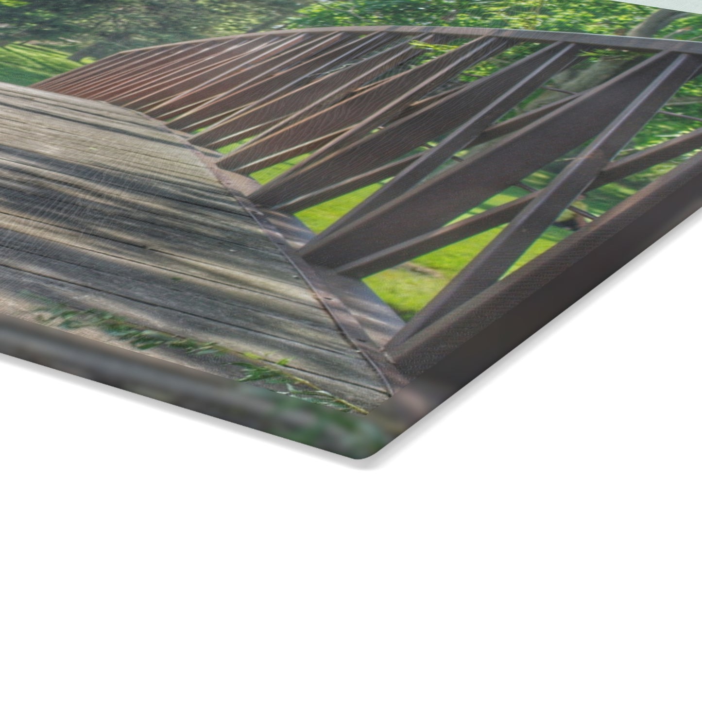 U R There Photography Cramton Park Kiwanis Bridge Rustic Farmhouse Tempered-Glass Cutting Board