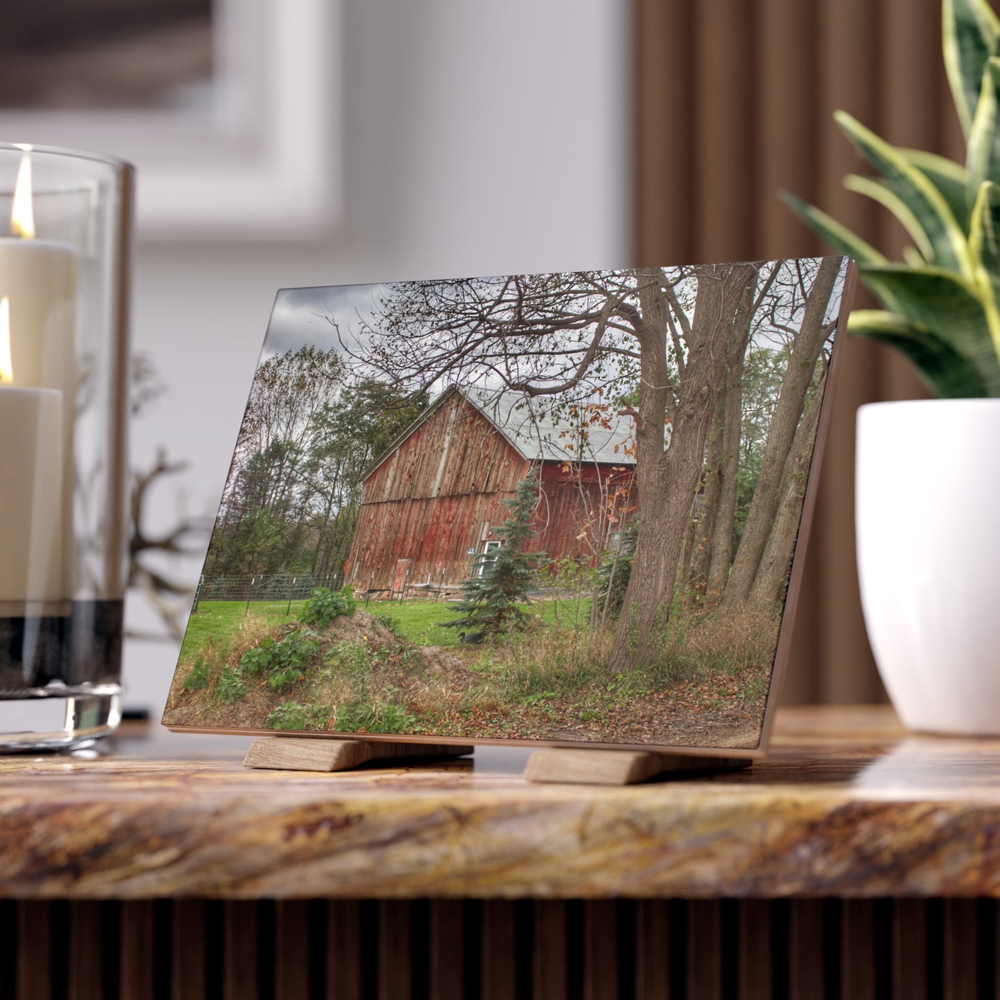 U R There Photography Big Fish Lake Road Red Rustic Farmhouse Decorative Ceramic Tile