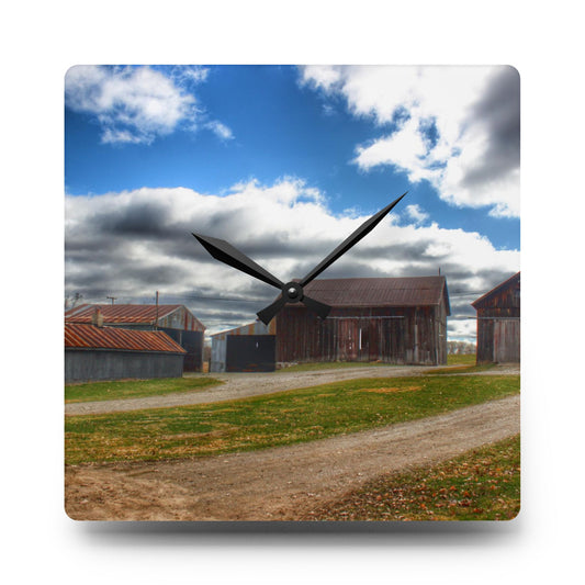 Buckhorn Lake Road Centennial Farm Rustic Farmhouse Acrylic Analog Wall Clock 10.75'' × 10.75'' (Square)