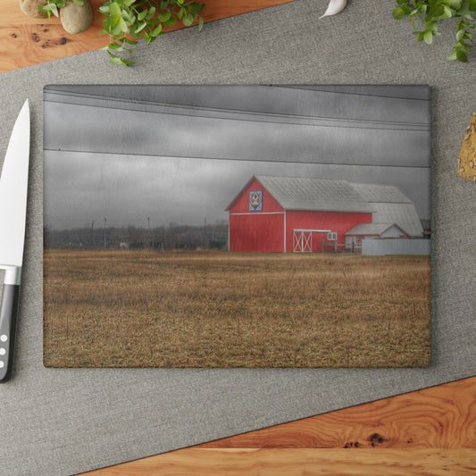 U R There Photography Barnes Road Quilted Red Rustic Farmhouse Tempered-Glass Cutting Board